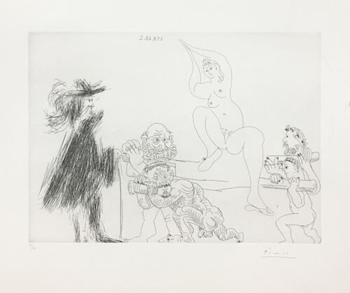 Quatre portefaix apportant a un gentilhomme une jeune femme sur une litiere van Pablo Picasso, Afdruk te koop op Singulart
