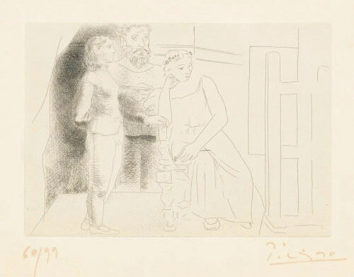 Peintre Avec Deux Modeles Regardant une Toile van Pablo Picasso, Afdruk te koop op Singulart