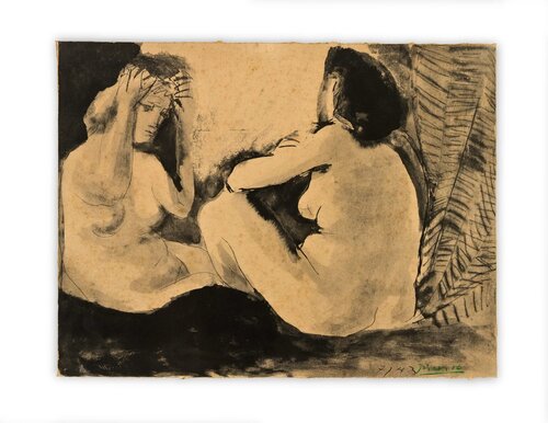 Homme Couché Et Femme Assise. Colección Flute Double di Pablo Picasso, Stampa in vendita su Singulart