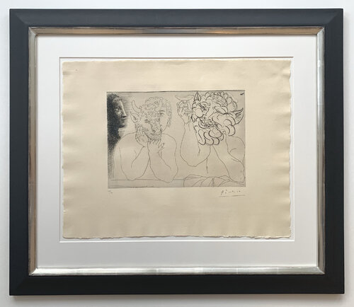 Jeune Homme au Masque de Taureau, Faune et Profile de Femme di Pablo Picasso, Stampa in vendita su Singulart
