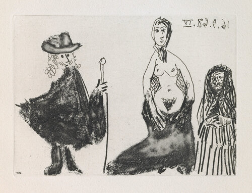 Young Girl, Célestine, and Young Man (La Célestine, B.1575) di Pablo Picasso, Stampa in vendita su Singulart