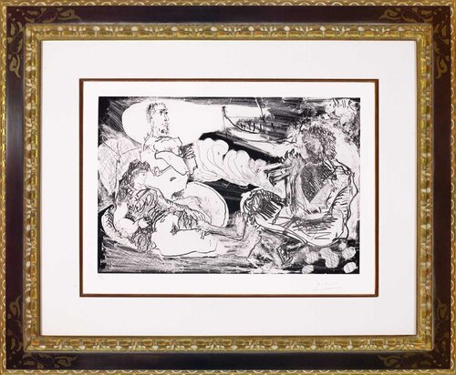 Diaule Player and Couple at the Seaside (B.1396) di Pablo Picasso, Stampa in vendita su Singulart