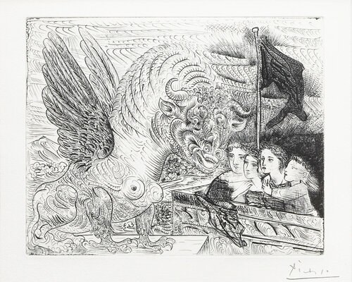 Four Children Contemplating a Winged Bull di Pablo Picasso, Stampa in vendita su Singulart