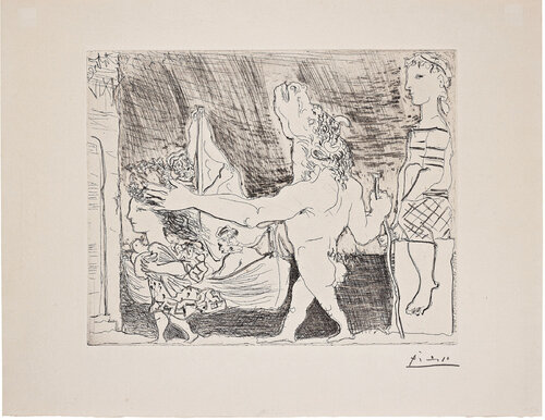 Minotaure aveugle guidé dans la nuit par une petite fille au pigeon II van Pablo Picasso, Afdruk te koop op Singulart
