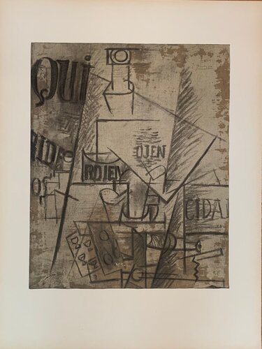Bottles, table and glasses van Pablo Picasso, Afdruk te koop op Singulart