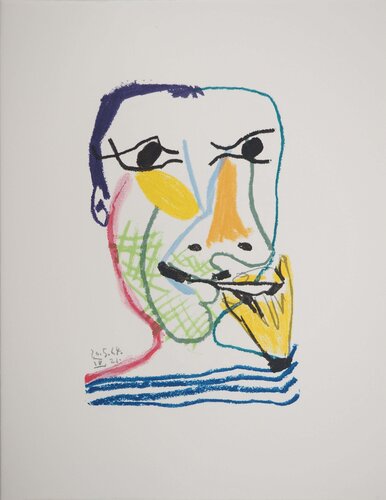 Le Goût du Bonheur, Portrait fumant, Lithographie by Pablo Picasso, Print for Sale on Singulart