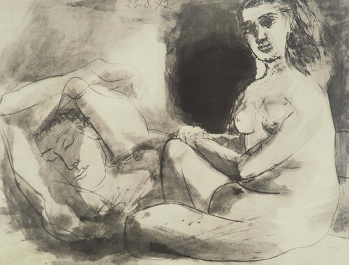 Femme contemplant son amant endormi di Pablo Picasso, Stampa in vendita su Singulart
