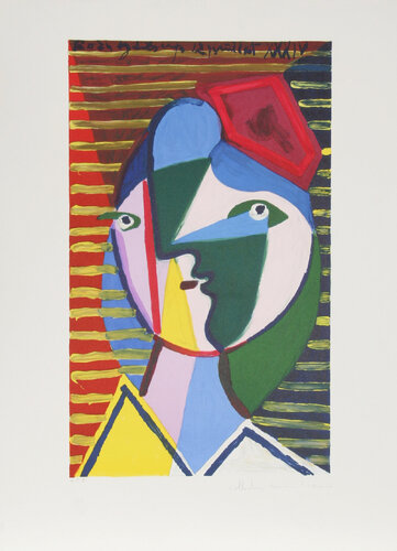 Visage de Femme sur Fond Raye van Pablo Picasso, Afdruk te koop op Singulart