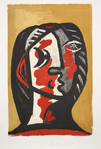 Tête de Femme en Gris et Rouge sur Fond Ochre van Pablo Picasso, Afdruk te koop op Singulart