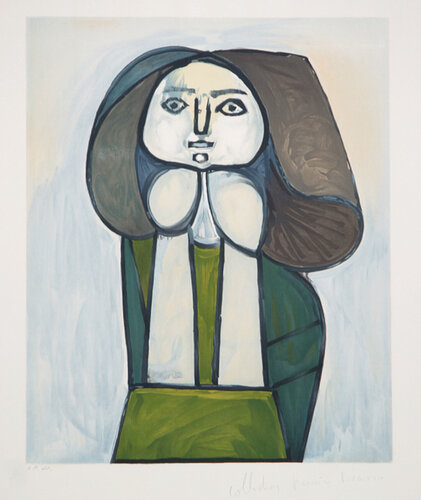Portrait de Femme à la Robe Verte di Pablo Picasso, Stampa in vendita su Singulart