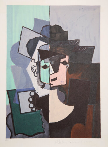 Portrait de Face sur Fond Rose et Vert van Pablo Picasso, Afdruk te koop op Singulart