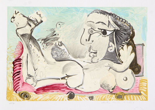 Femme Couchée à l'Oiseau di Pablo Picasso, Stampa in vendita su Singulart
