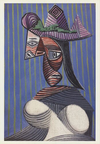 Bust of a Woman Wearing a Striped Hat van Pablo Picasso, Afdruk te koop op Singulart