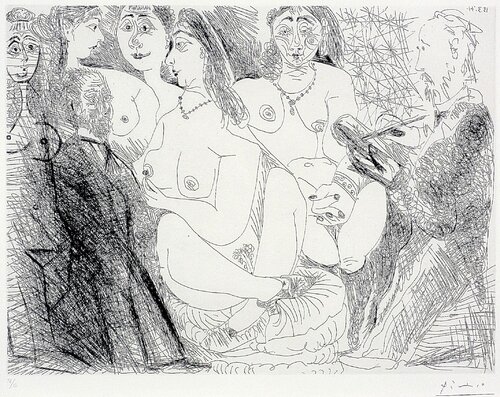 Degas en jaquette, se dessinant lui-même, en habit, chez les filles van Pablo Picasso, Afdruk te koop op Singulart