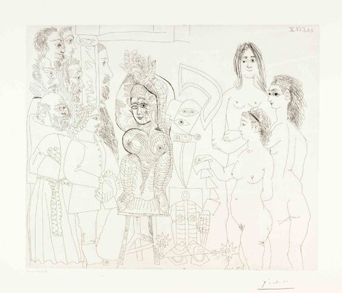 Notables Espagnols Visitant une Maison Close Ornée d'une Armure von Pablo Picasso, Druck kaufen auf Singulart