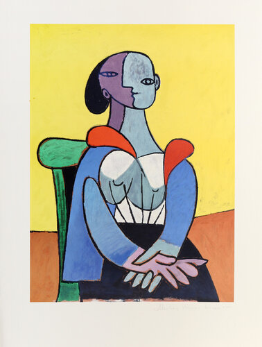 Femme a la Chaise sur Fond Jaune by Pablo Picasso, 인쇄 for Sale on Singulart