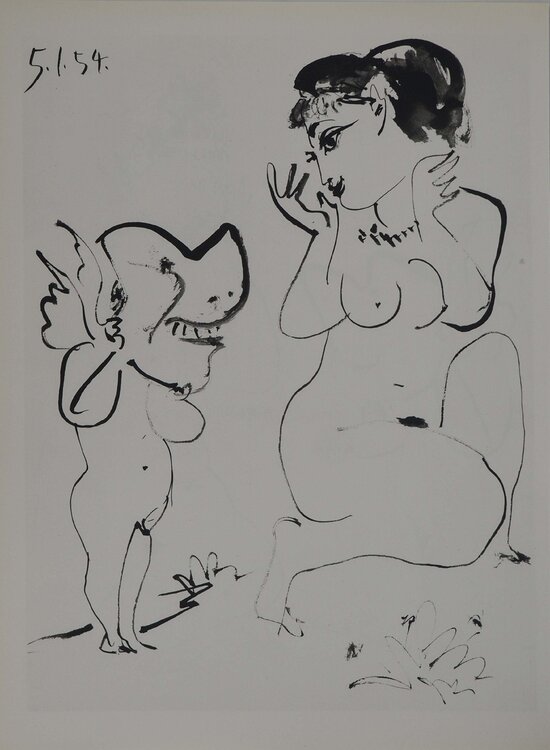 Comédie Humaine, Le putti masqué et la jeune fille, Héliogravure Pablo Picasso