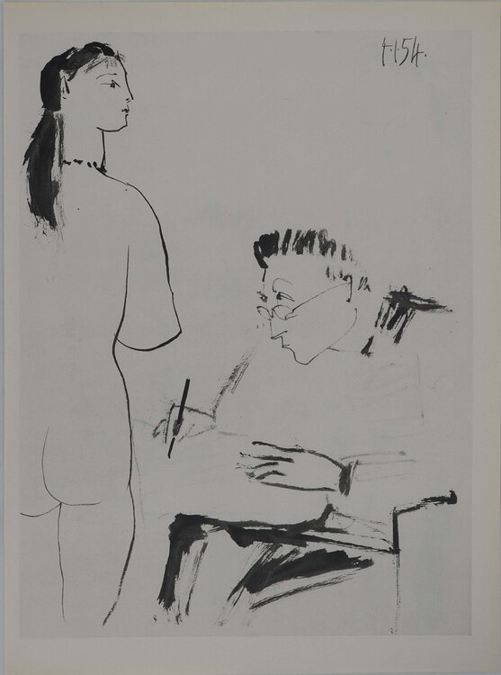 Comédie Humaine, Muse posant de dos pour un dessin, Héliogravure Pablo Picasso