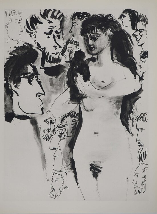 Comédie Humaine, Femme nue dans la foule, Héliogravure Pablo Picasso