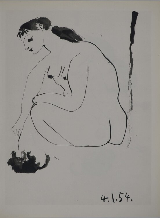 Comédie Humaine, Nu de dos et chaton noire, Héliogravure Pablo Picasso
