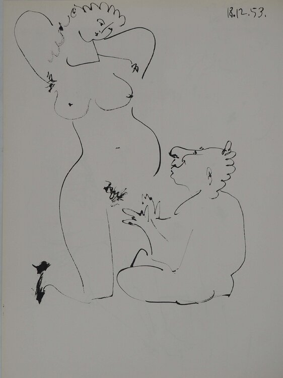 Comédie Humaine, Nu aux escarpins et petit homme, Héliogravure Pablo Picasso
