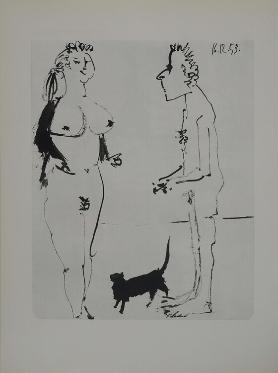 Comédie Humaine, La femme au gilet et son chat, Héliogravure Pablo Picasso