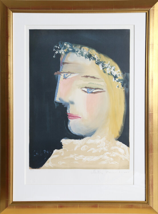 Femme a la Robe, Blanche Couronee de Fleurs Pablo Picasso