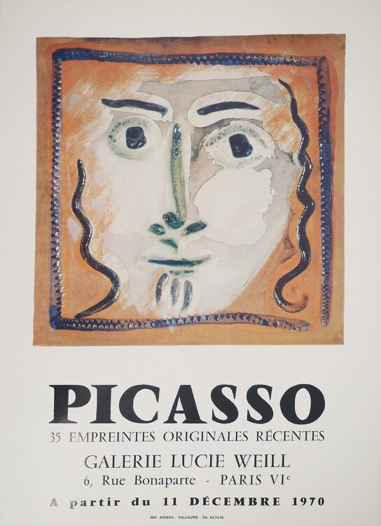 Céramique, Portrait surréaliste, Affiche originale d'époque Pablo Picasso