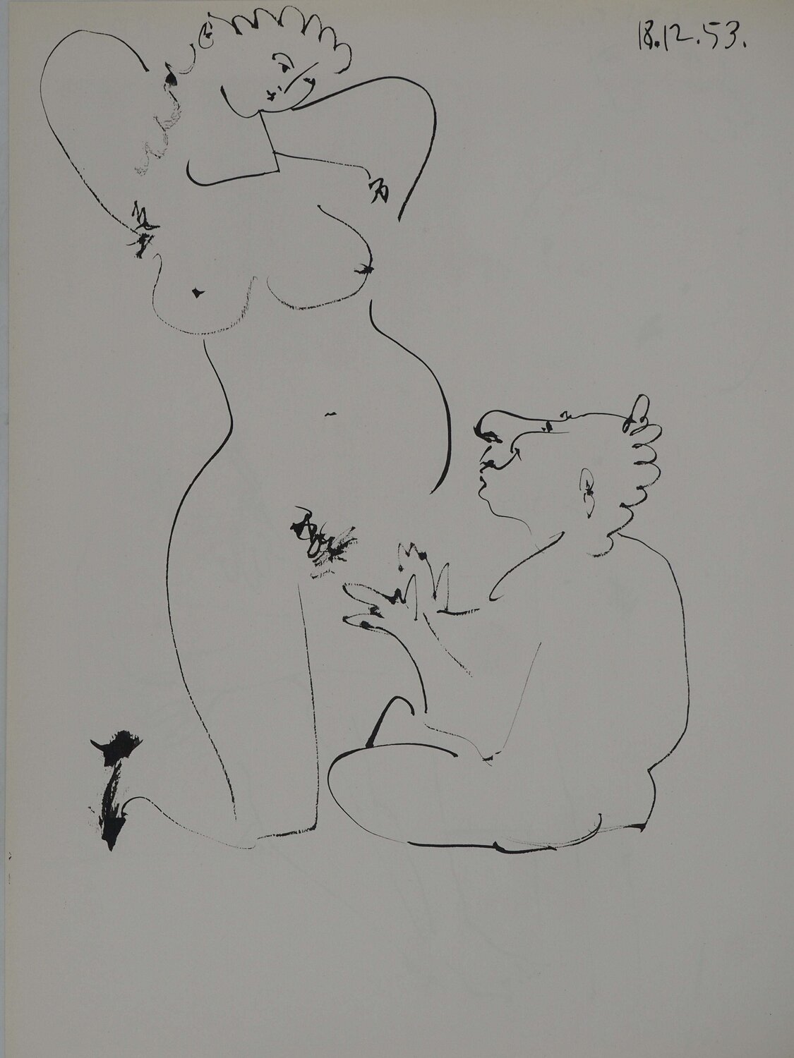 Comédie Humaine, Nu aux escarpins et petit homme, Héliogravure Pablo Picasso Impresión en venta