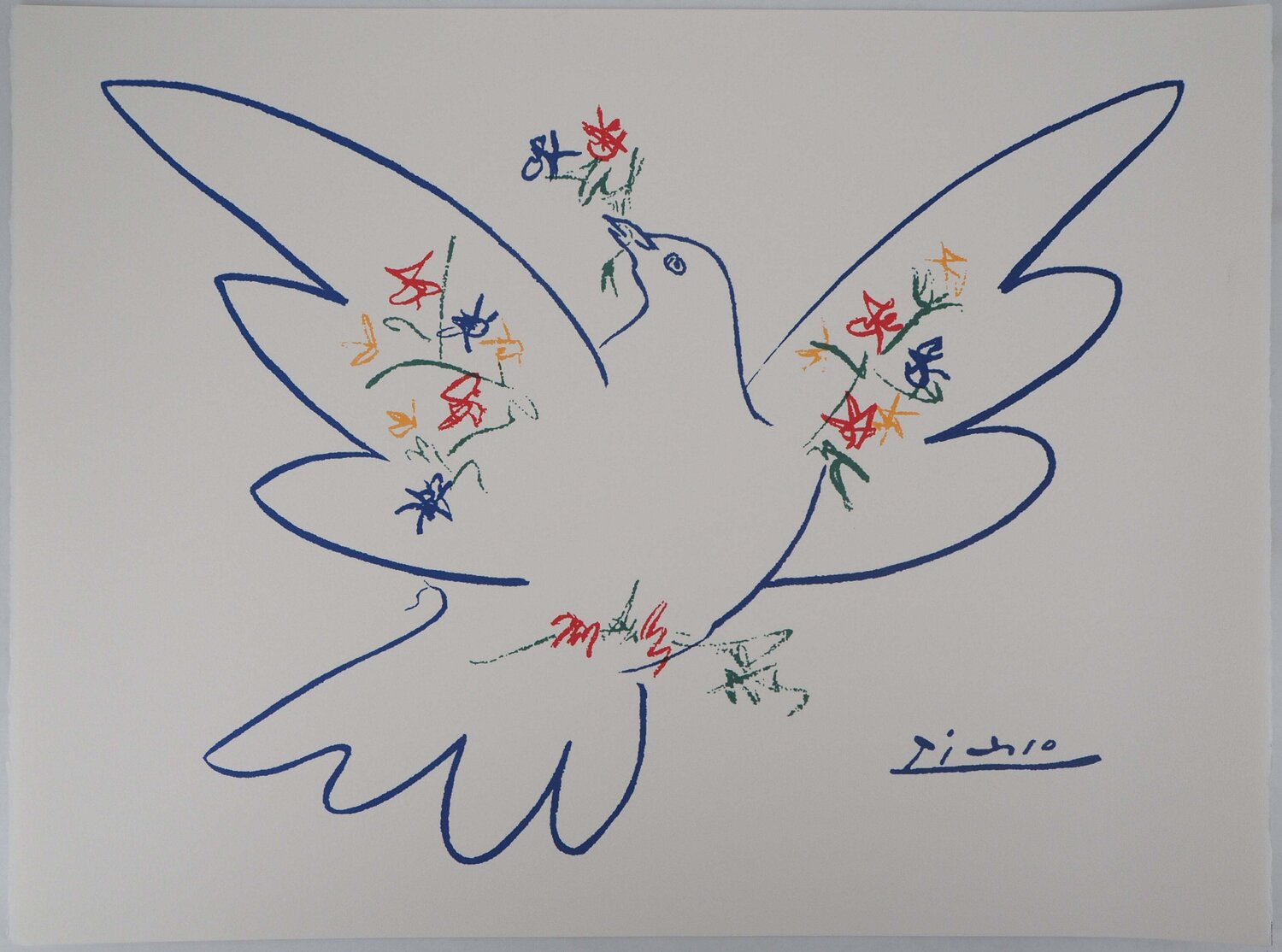 Colombe aux rameaux de fleurs, Lithographie signée Pablo Picasso Print for sale