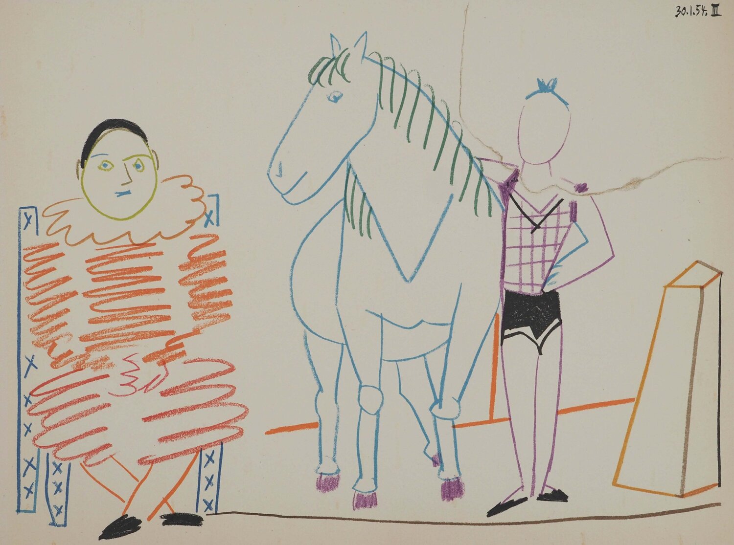 Arlequin et écuyère Pablo Picasso Druck zu verkaufen