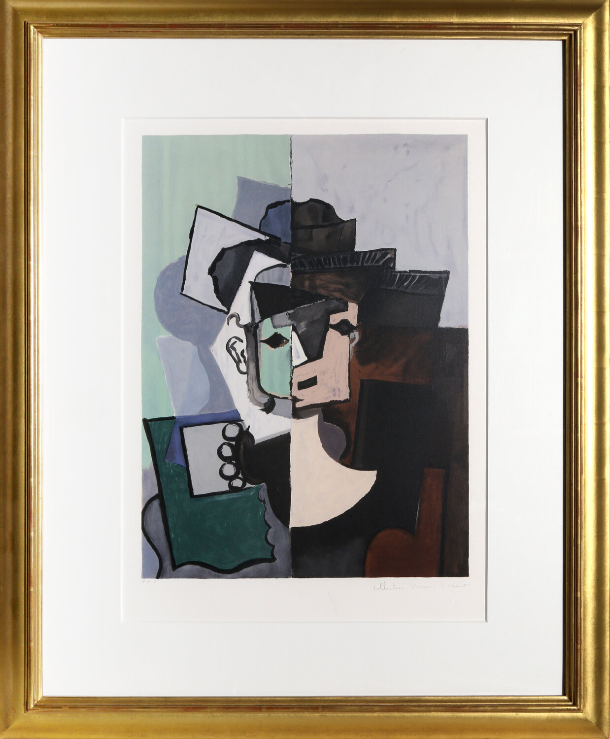 Portrait de Face sur Fond Rose et Vert Pablo Picasso Druck zu verkaufen