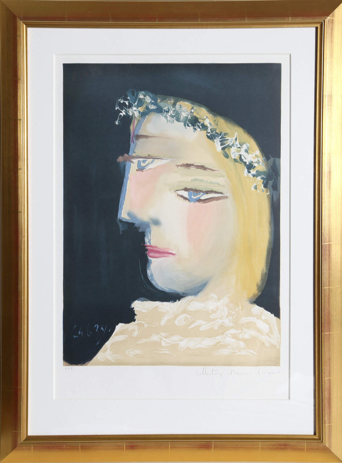 Femme a la Robe, Blanche Couronee de Fleurs Pablo Picasso Druck zu verkaufen