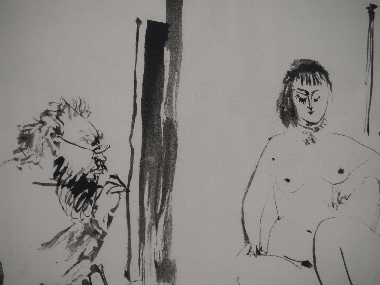 L'artiste et sa composition aux trois modèles Pablo Picasso Druck zu verkaufen