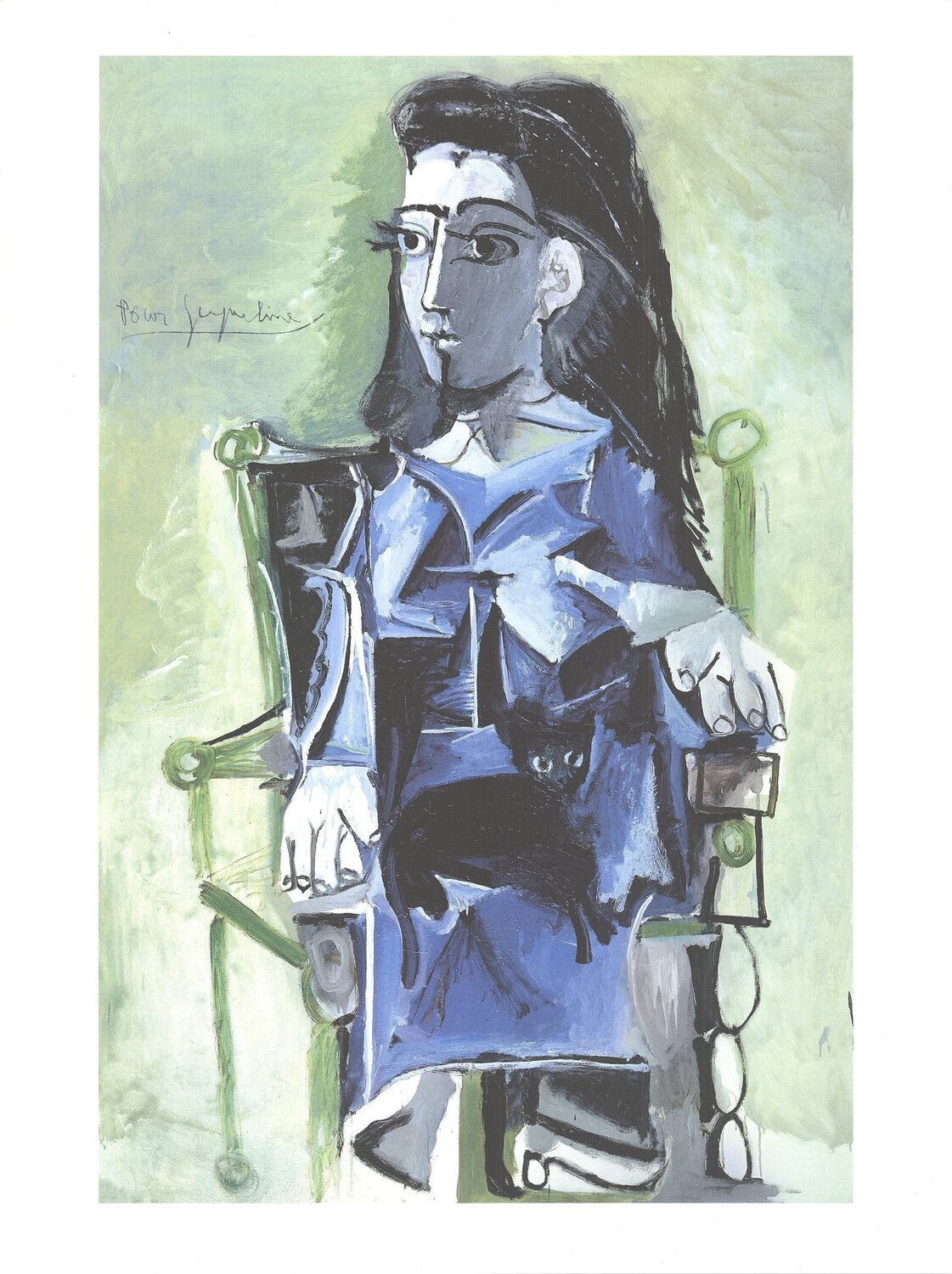 Jacqueline Assie avec son Chat Noir Pablo Picasso Druck zu verkaufen