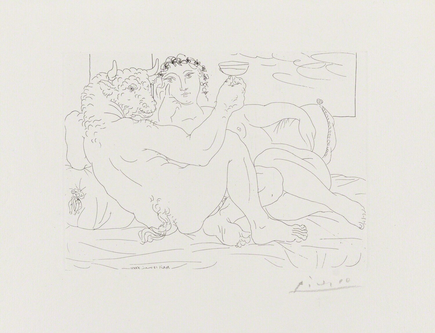 The Minotaur at Rest:  Champagne and Lover Pablo Picasso Druck zu verkaufen