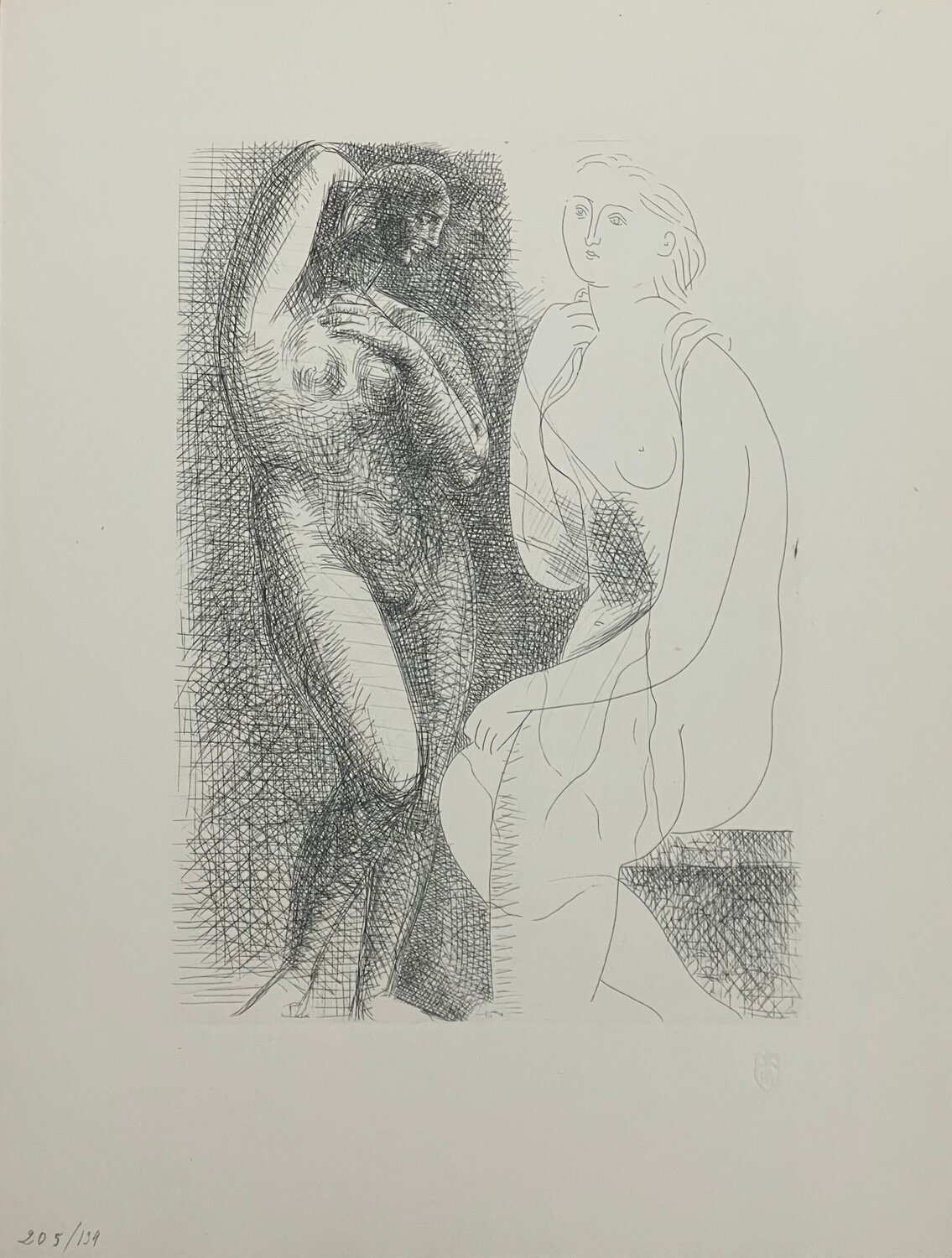 Femme nue devant une statue Pablo Picasso Stampa in vendita