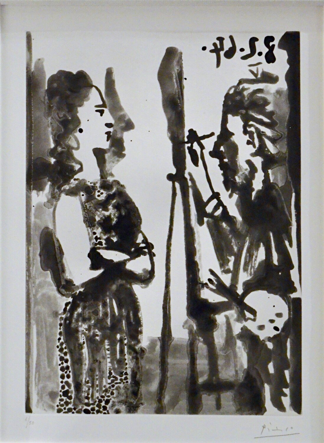 Peintre Et Modele En Robe Imprimee Pablo Picasso Stampa in vendita