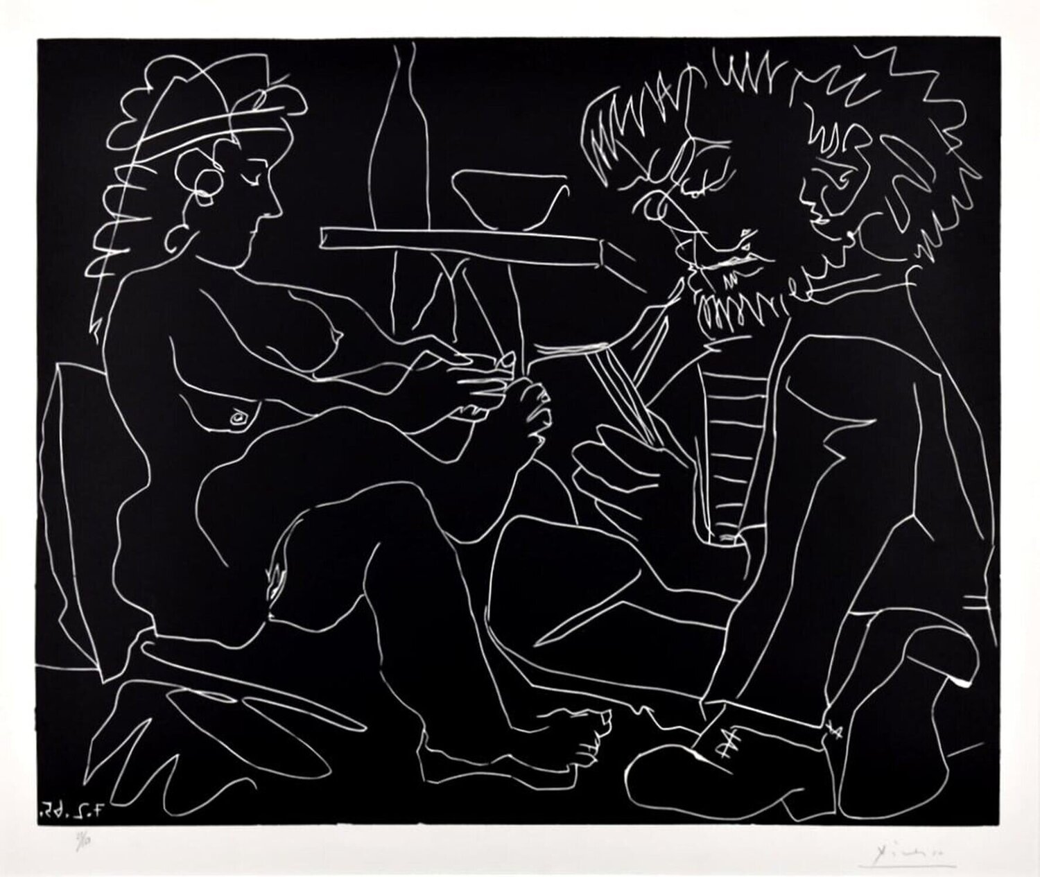 Peintre dessinant et modèle nu au chapeau Pablo Picasso Druck zu verkaufen