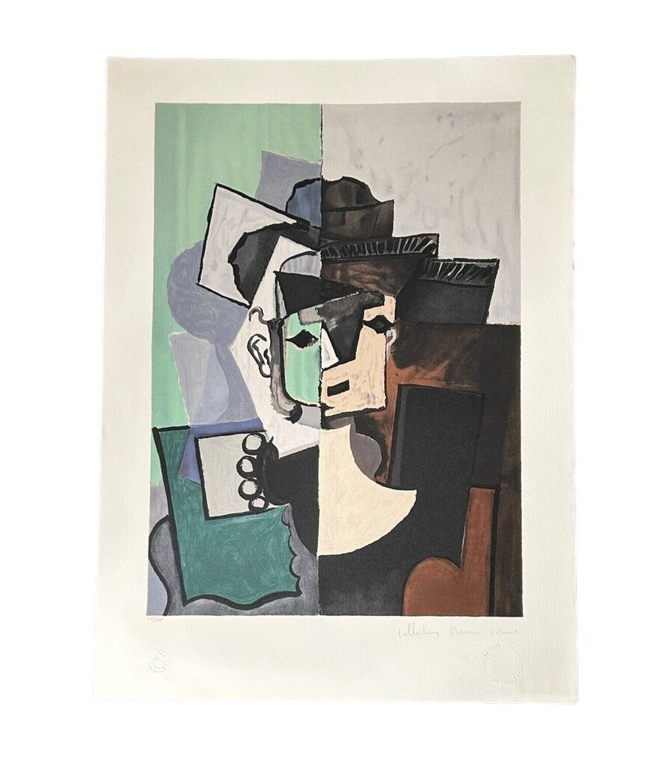 Portrait de Face sur Fond Rose et Vert Pablo Picasso Druck zu verkaufen