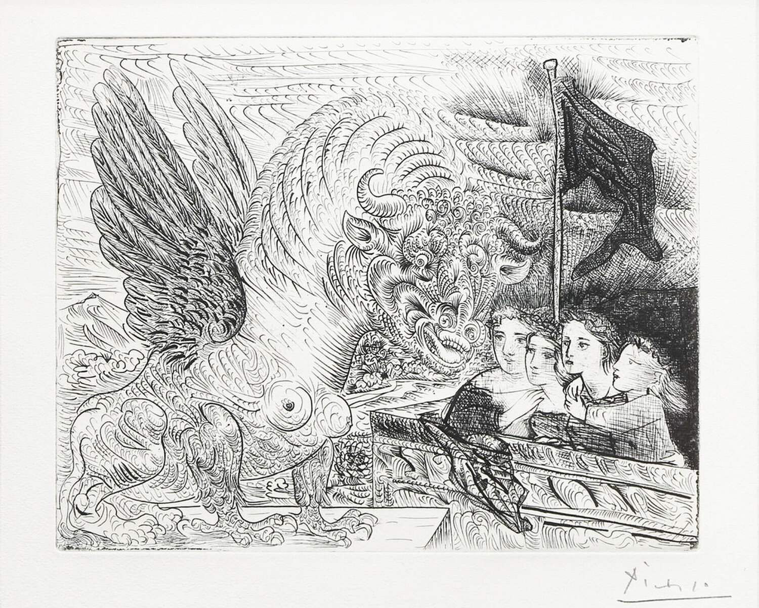 Four Children Contemplating a Winged Bull Pablo Picasso Druck zu verkaufen