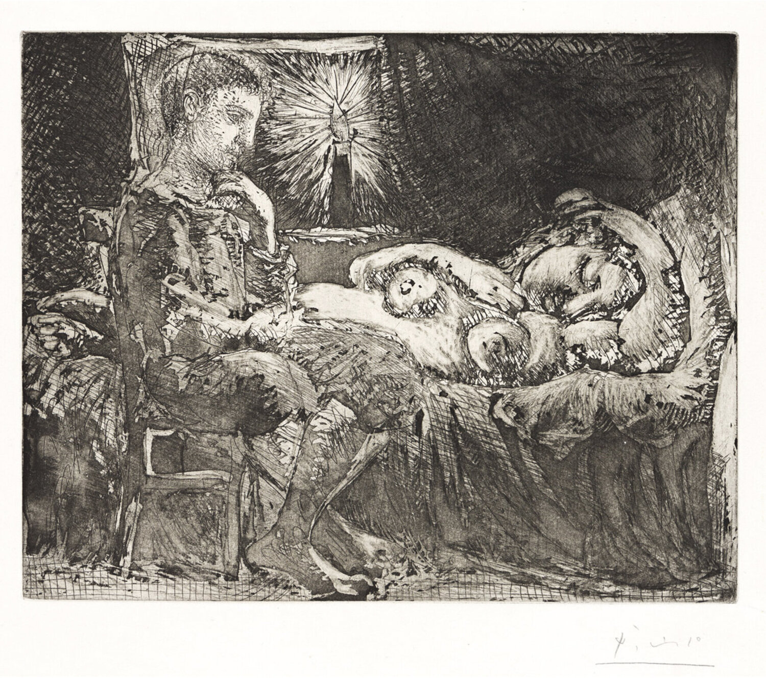 Boy and Sleeping Girl with Candle Pablo Picasso Druck zu verkaufen