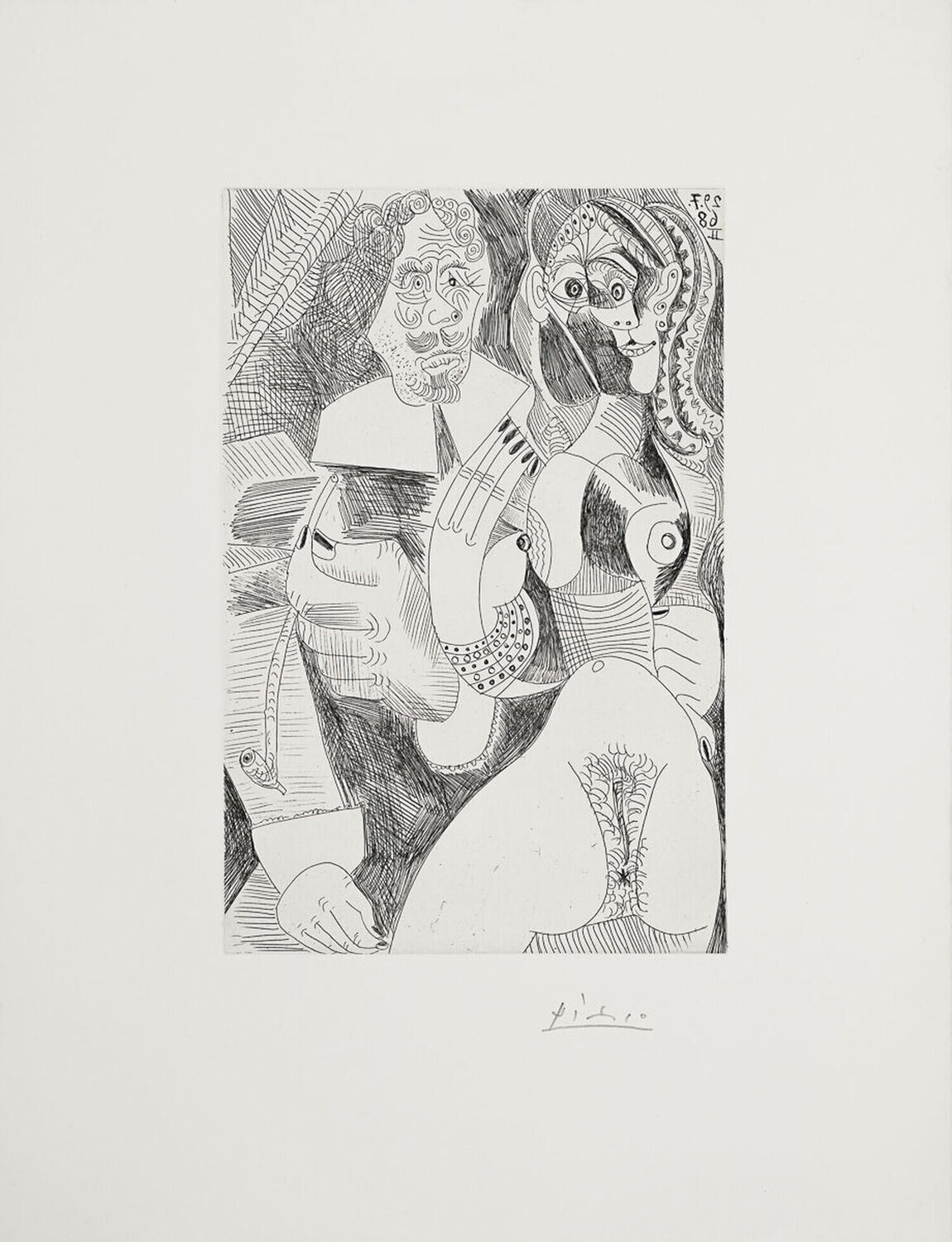 Rembrandtesque Man and Courtesan (347 Series, B.1705) Pablo Picasso Stampa in vendita