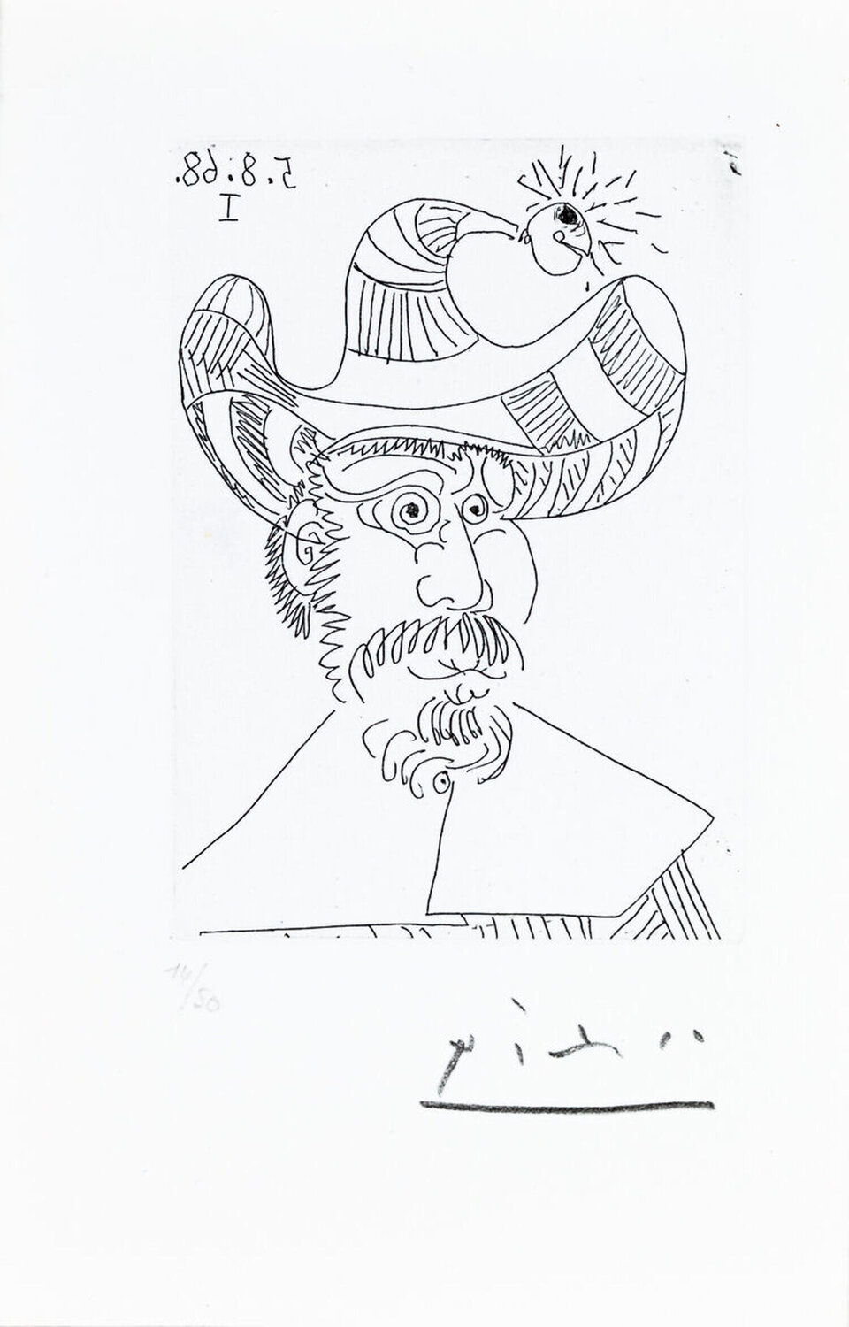 Bearded Man in Ornate Hat (347 Series, B.1726) Pablo Picasso Druck zu verkaufen