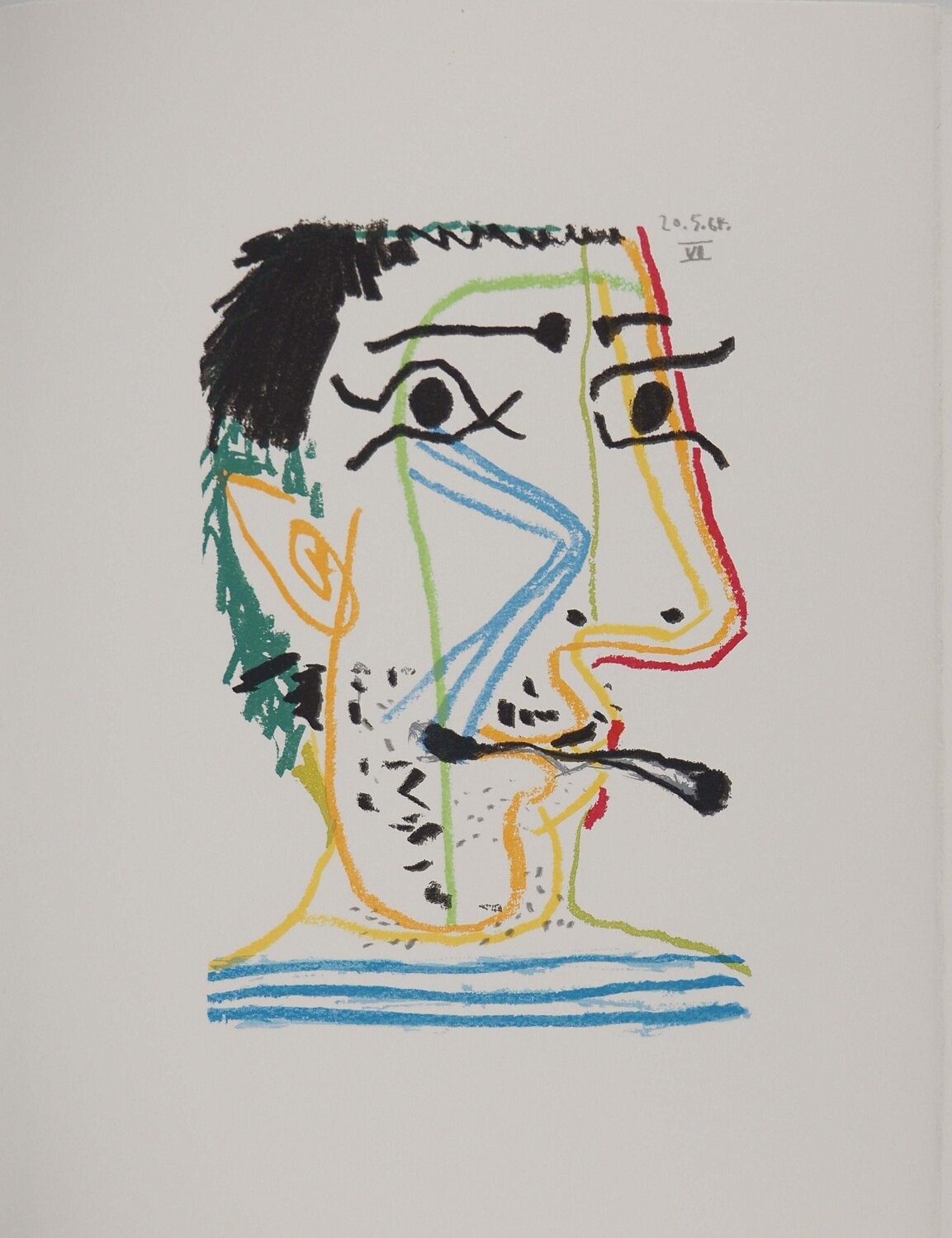 Le Goût du Bonheur, L'artiste et sa cigarette, Lithographie Pablo Picasso Print for sale