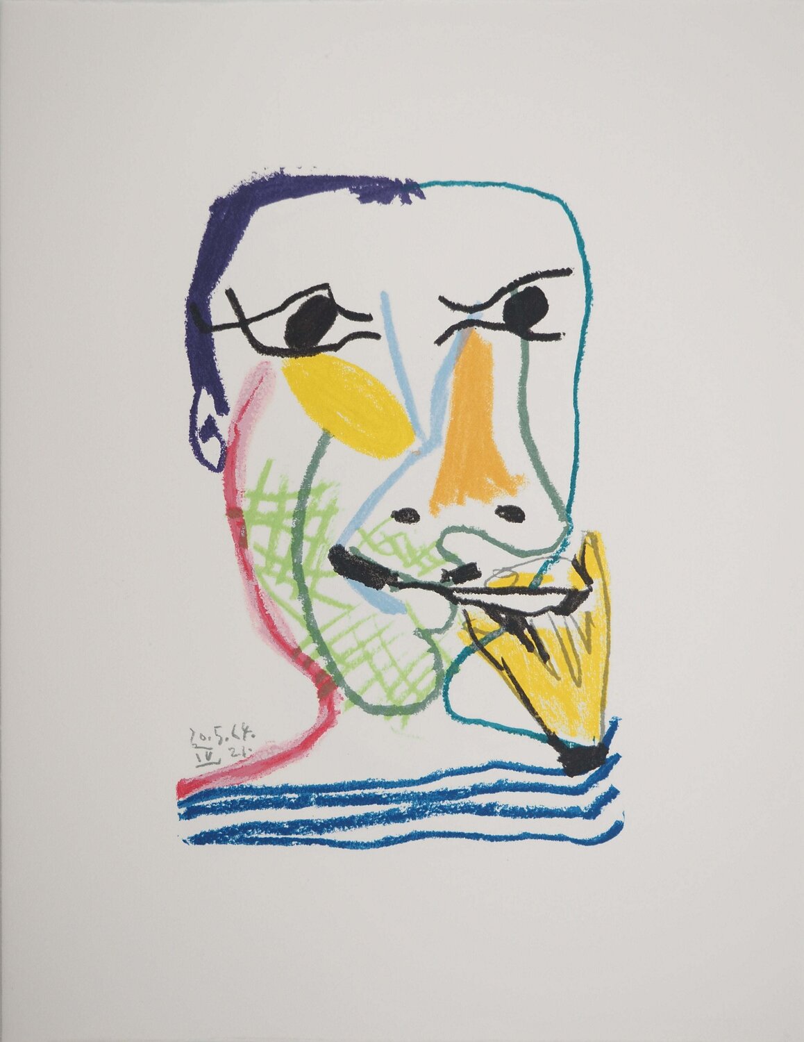 Le Goût du Bonheur, Portrait fumant, Lithographie Pablo Picasso Print for sale