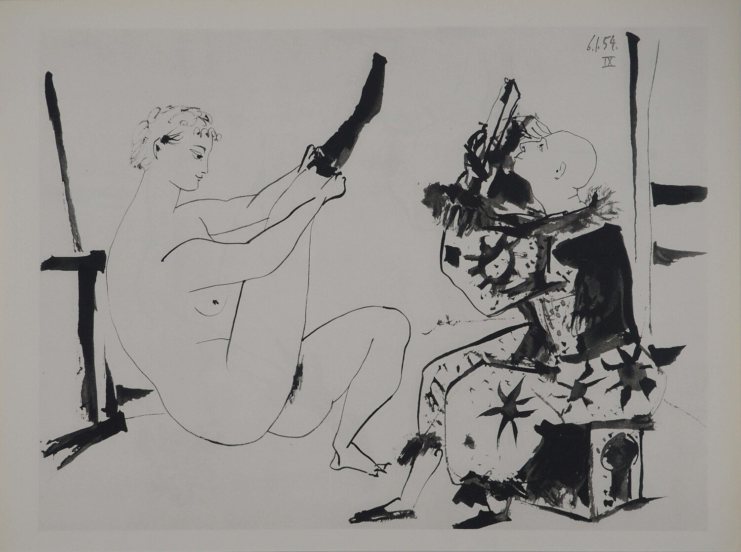 Comédie Humaine, La jeune fille aux bas et le clown, Héliogravure Pablo Picasso Druck zu verkaufen