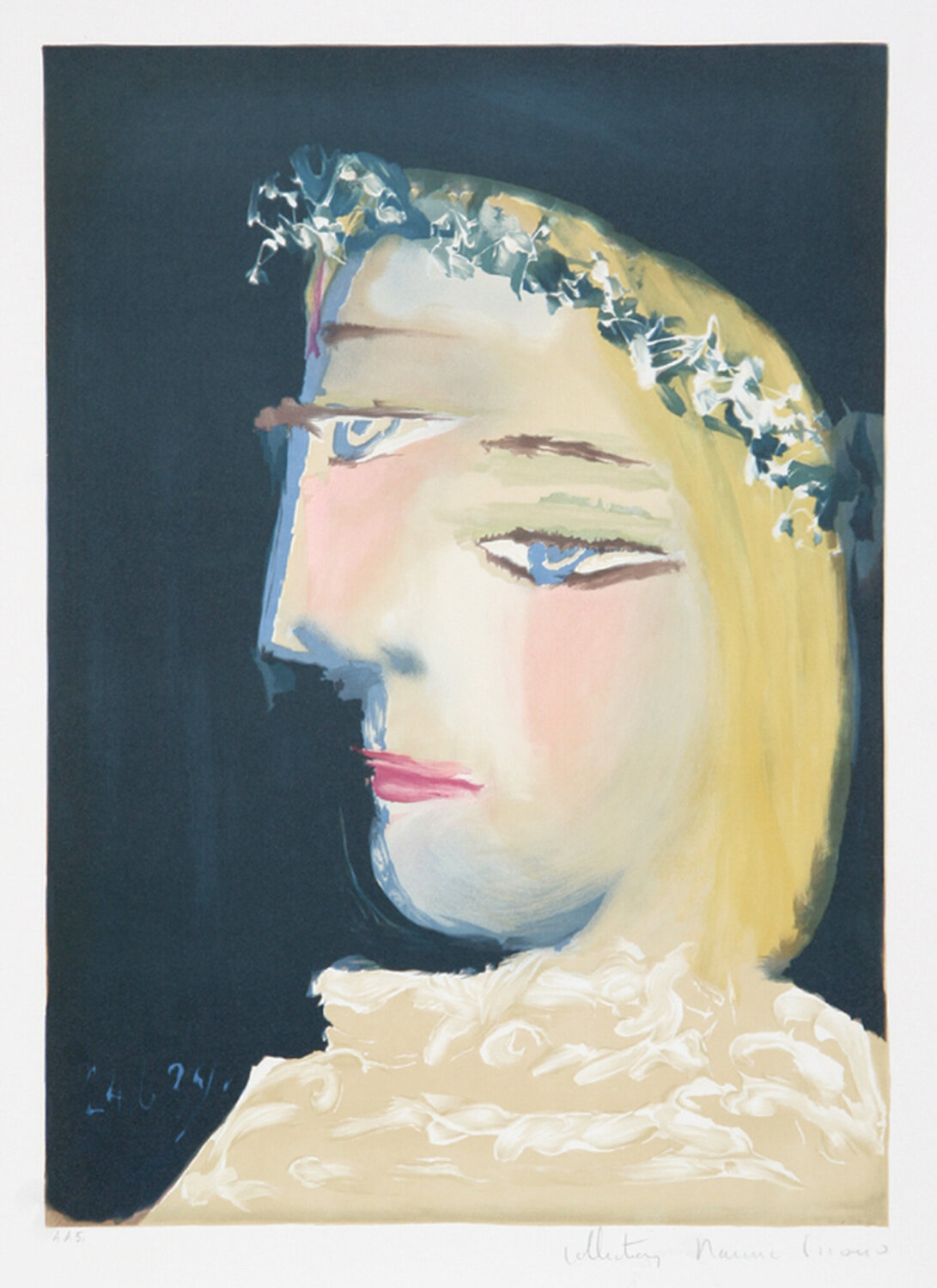 Femme a la Robe, Blanche Couronee de Fleurs Pablo Picasso Druck zu verkaufen
