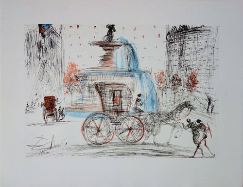 New-York City, Plaza, Lithographie signée Salvador Dalí
