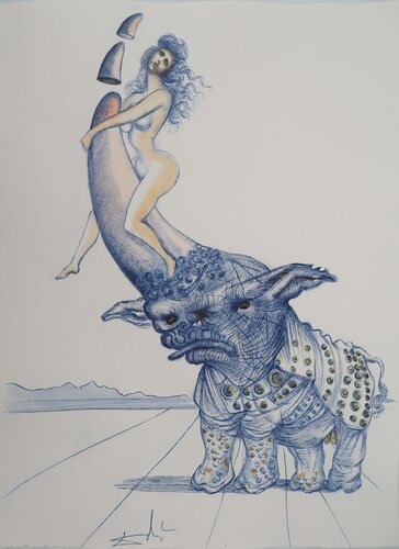 Casanova, Nu au rhinocéros, Gravure originale signée de Salvador Dalí, Impresión a la venta en Singulart